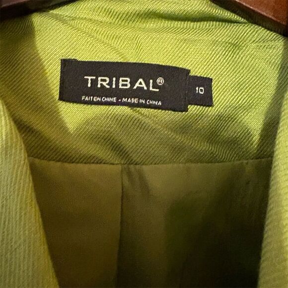 Tribal Women's Blazer Jacket Green Size 10 linen Blend 3 Front Button - Picture 3 of 12